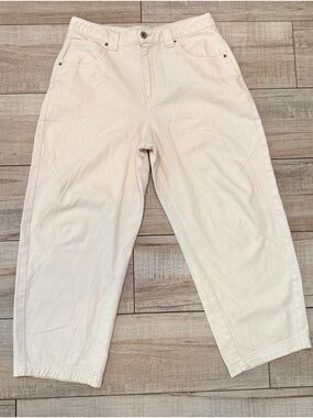 Cream Barrel Leg Cropped Pants High Waist Wide Leg Ankle Y2K Aesthetic